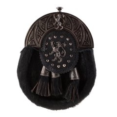 Full Dress Sporran 5 Thistle Cantle Targe Rabbit Fur Black