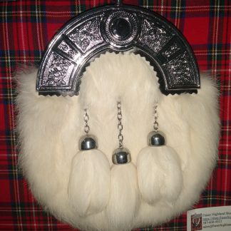 Full Dress Sporran Cantle Rabbit Fur White White Foot Tassels
