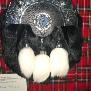 Full Dress Sporran Cantle Rabbit Fur Black White Tassels