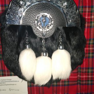 Full Dress Sporran Cantle Rabbit Fur Black White Tassels