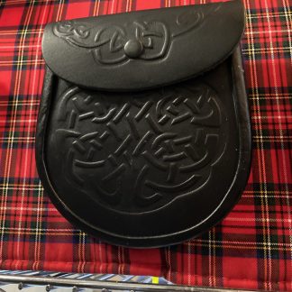Day Sporran Black Leather with Embossed Patterns