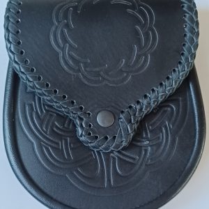 Day Sporran Black Leather with Embossed Patterns