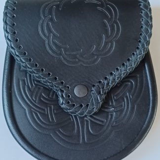 Day Sporran Black Leather with Embossed Patterns